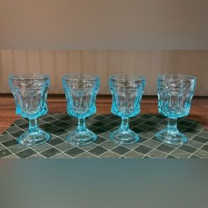Set Of 4 Anchor Hocking Fairfield Light Blue Water Goblets 1970s EUC